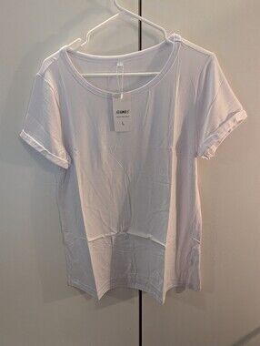 Athmile White Scoop Neck Cuffed Short Sleeve Top - Large NWT